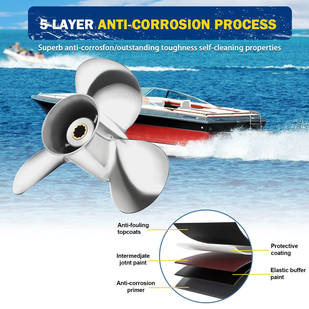 9.9 x 12 Stainless Outboard Propeller for Tohatsu 25-30HP (10 Spline RH)