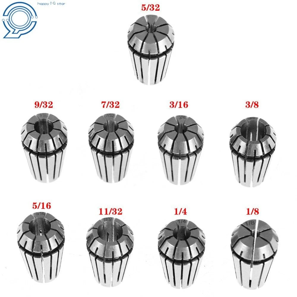 9Pcs ER16 1/8 - 3/8" Spring Collet Set for CNC Milling Lathe Tool