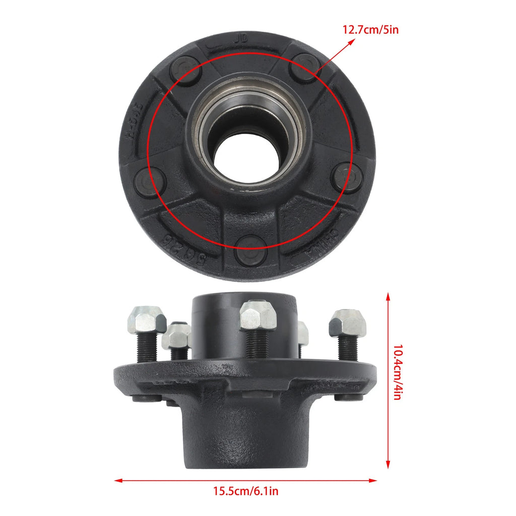 2X Trailer Hub Kit for 5 x 5" with 8.25" Round Brake Flange
