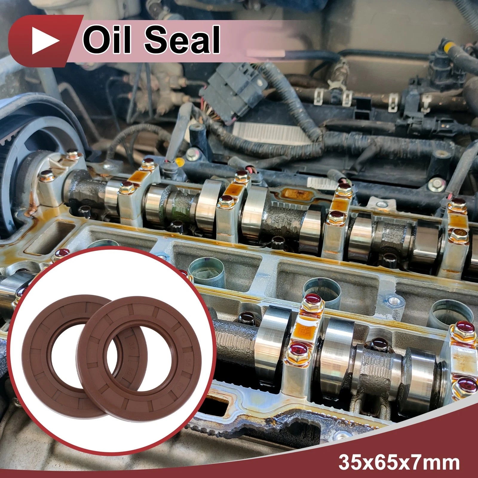 2X Oil Seal Rotary Shaft Seal FKM Rubber 35x65x7mm for Various Models 