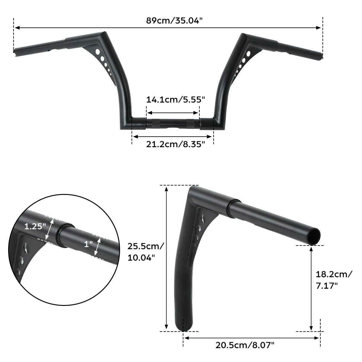 1 1/4" Fat 10" Rise Handlebar for Harley Softail Sportster 883 1200