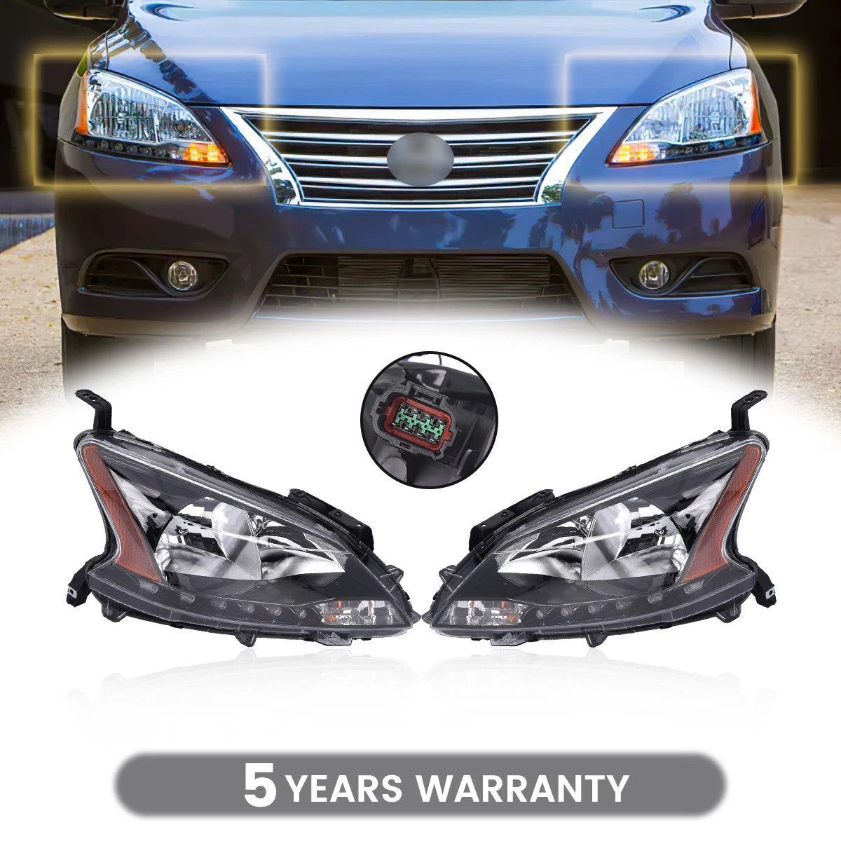 Set of 2 Halogen Headlights Assembly for Nissan Sentra (2013–2015)