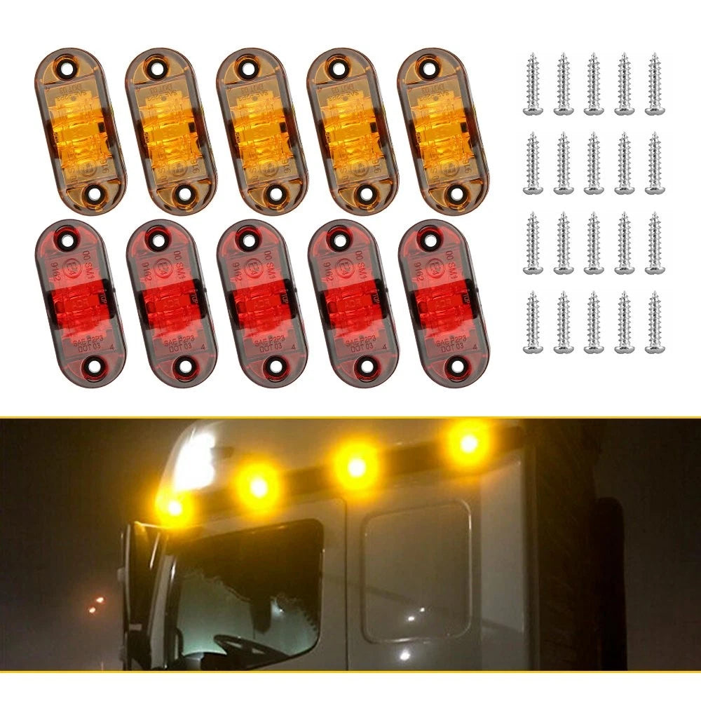 10 Pcs Amber Oval LED Side Clearance Marker Lights for Car Truck Trailer