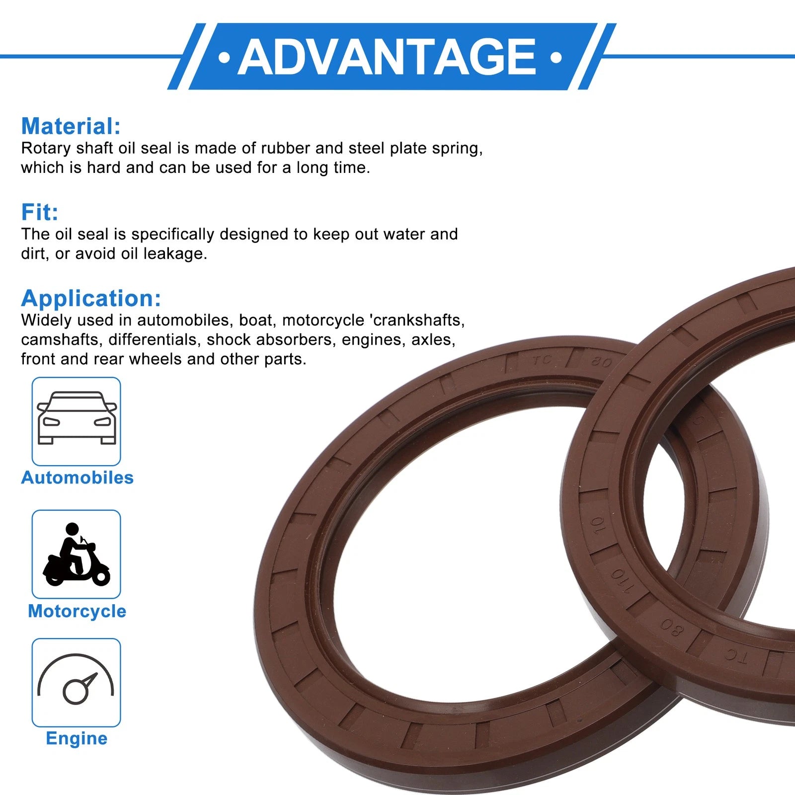 Set of 2 Oil Seal Rotary Shaft Seal FKM Rubber 80x110x10mm 683867305381