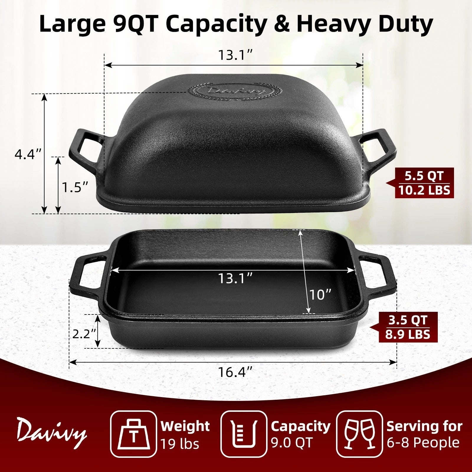 9 Quart Non-stick Cast Iron Dutch Oven for Sourdough Bread (2023)