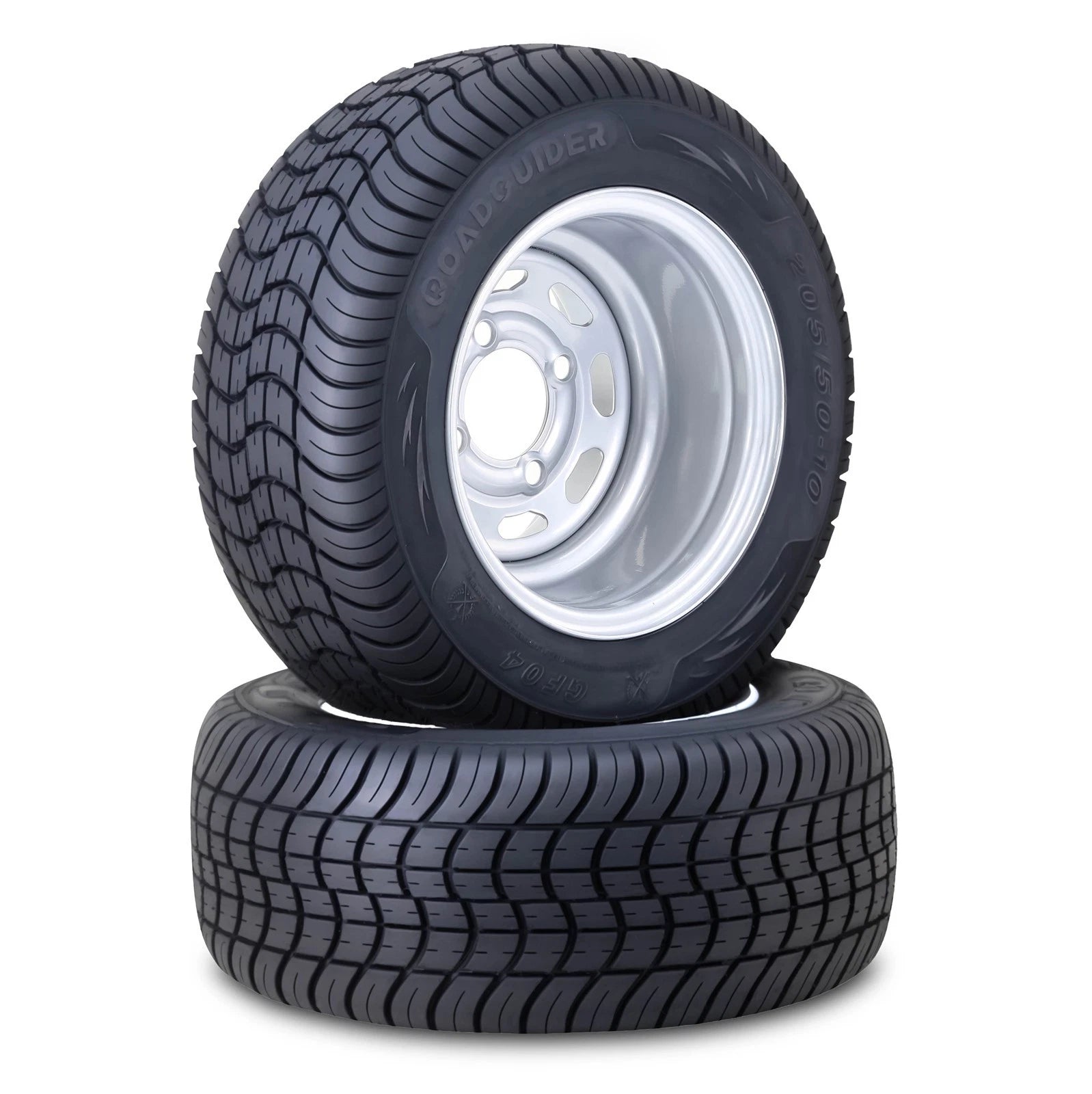 2 Golf Cart Tire Assemblies 205/50-10 w/4x4" PCD ET-15.5 Silver Wheel