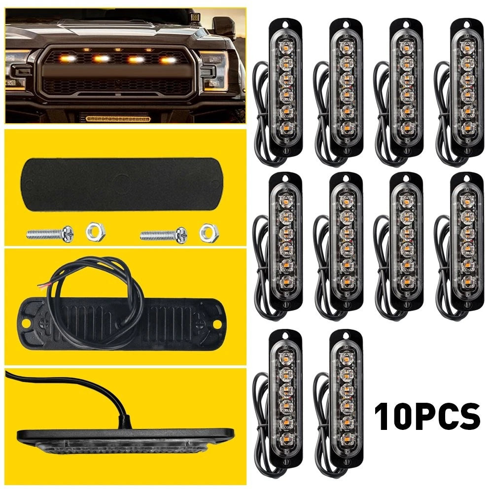 10X Grille Flush Surface Strobe Mount Lights Amber Yellow Hazard Kit