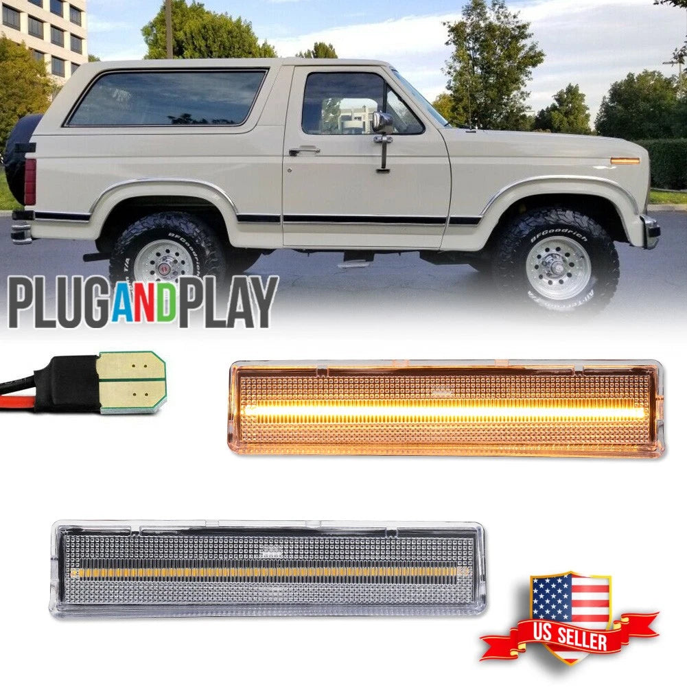 2X Amber LED Front Fender Side Marker Lights for Ford Bronco F150 F250 F350 (1980–1986)
