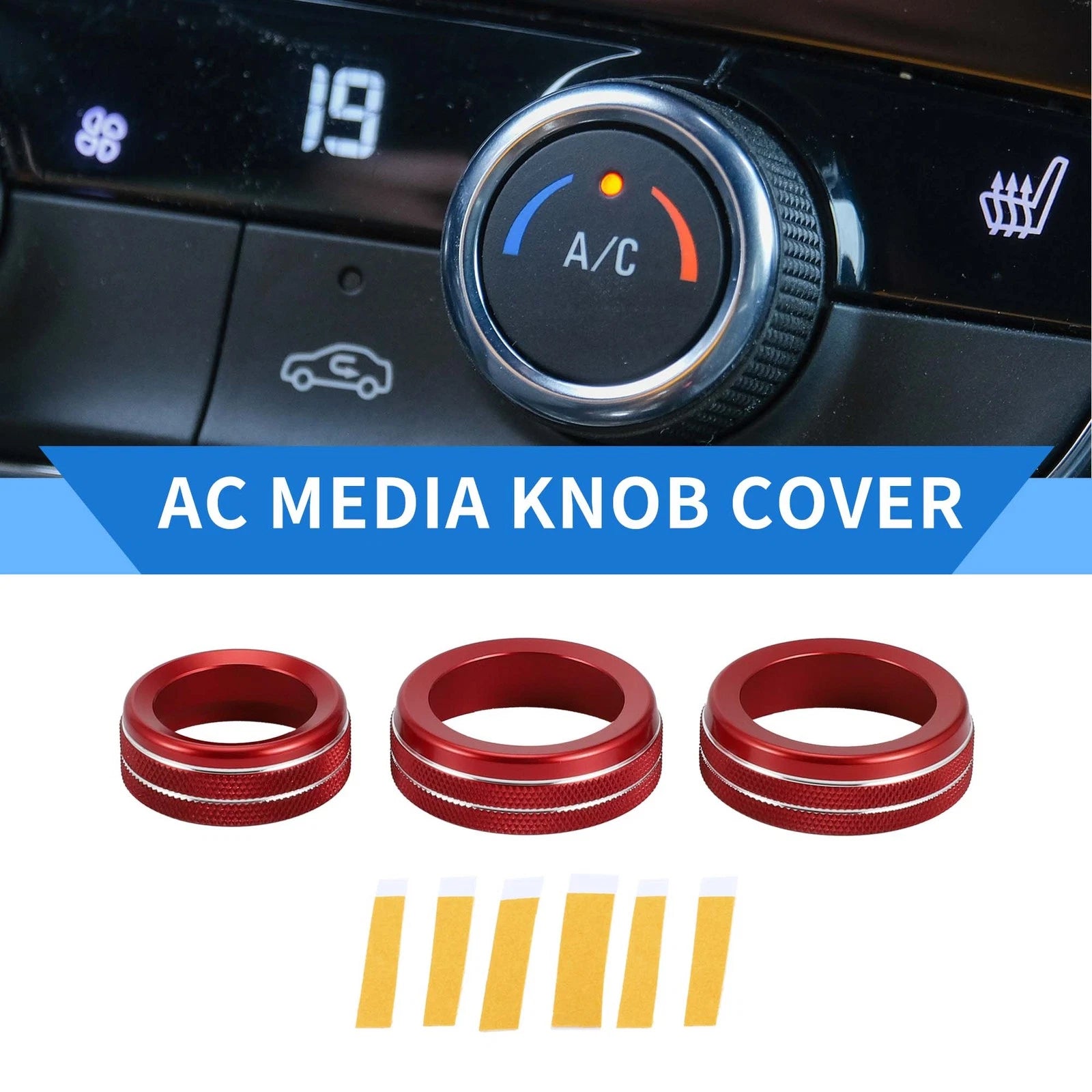 3X AC Media Volume Tune Switch Knob Cover Ring for Dodge Durango (2021–2023) Red