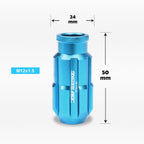 20Pc M12X1.5 Sky Blue JDM Open End Bulge Spline Wheel Lug Nut Set