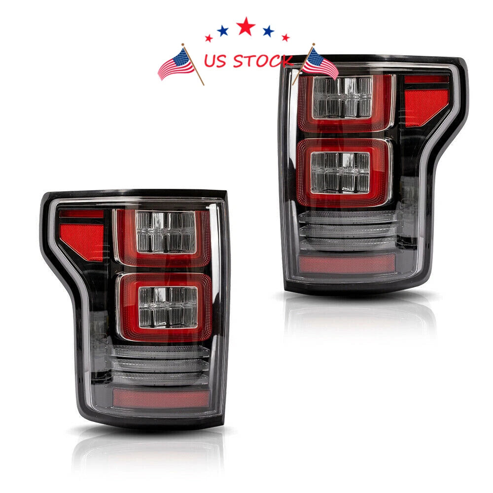 2X LED Tail Lights for Ford F150 (2015–2020) Clear Rear Lamps Assembly