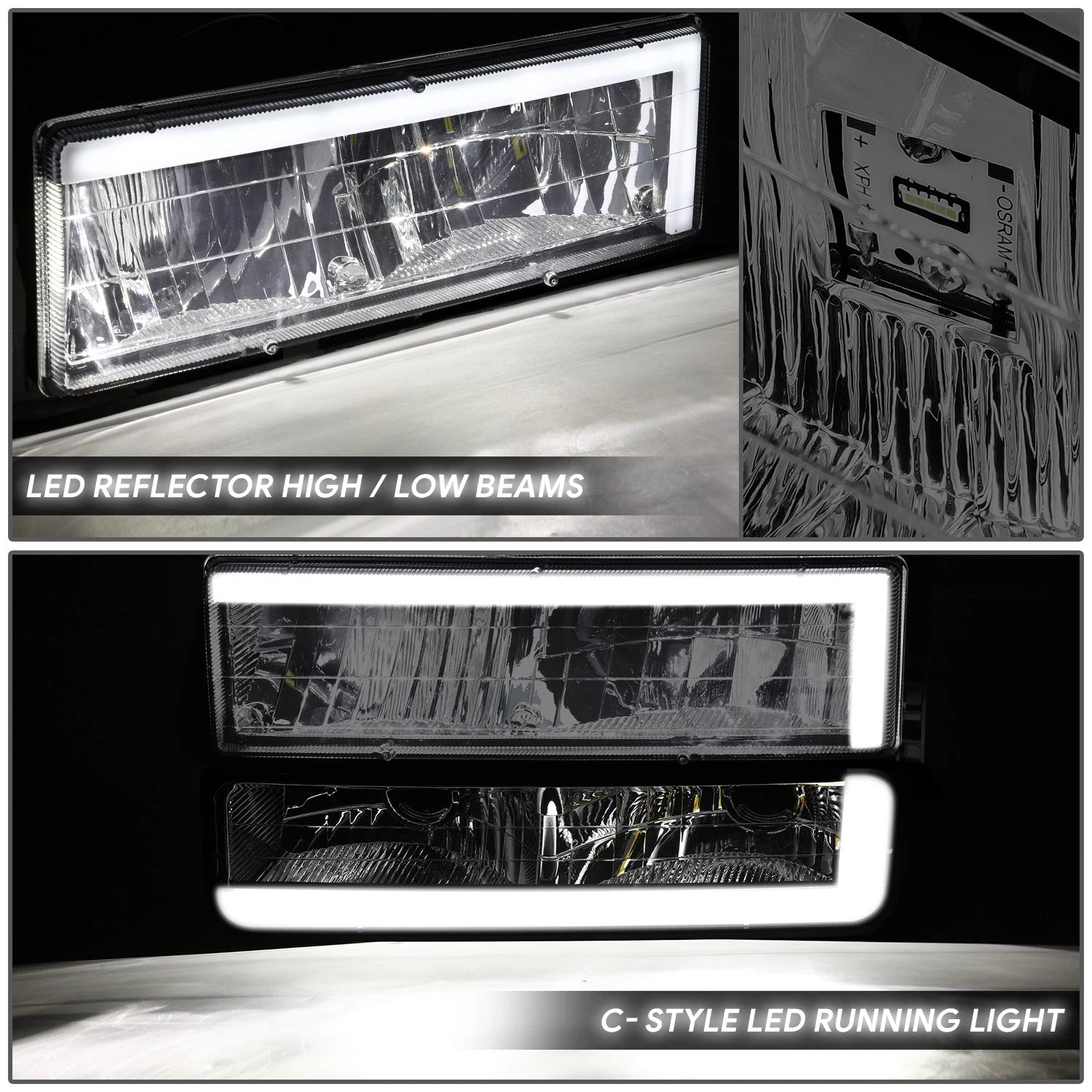 C-LED DRL Headlight + Signal + Amber Corner Lamp for GMC C/K 1500-3500 (1994–2000)