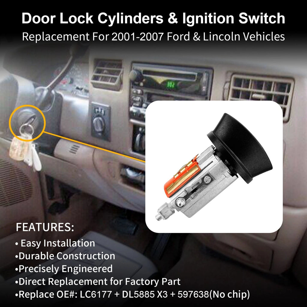 Door Lock Cylinders & Ignition Switch w/ Keys for Ford F150/F250/F350 (2001–2007)