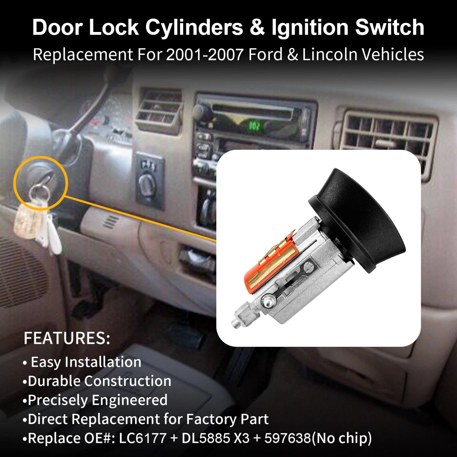 Door Lock Cylinders & Ignition Switch w/ Keys for Ford F150/F250/F350 (2001–2007)