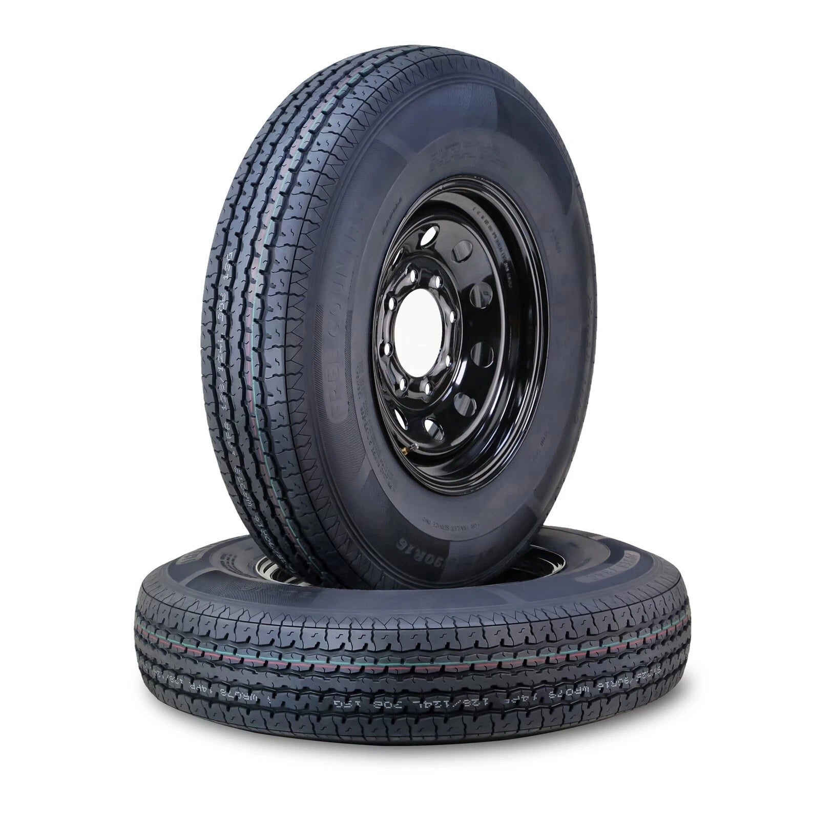 2 Free Country Trailer Tire Rim ST225/90R16 14-Ply 8 Lug x 6.5" Black Mod