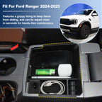 Center Armrest Storage Box Organizer Tray for Ford Ranger (2024–2025)