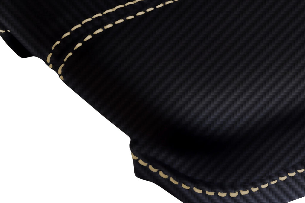 Console Lid Armrest Cover for Cadillac XTS (2013–2019) Carbon Fiber Beige Stitch