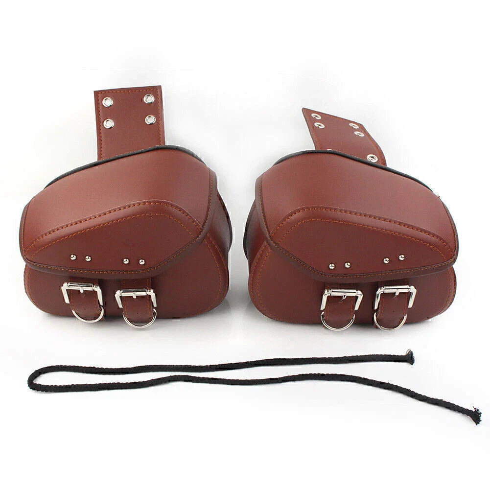 Brown PU Leather Saddle Bags for Sportster Dyna Motorcycle