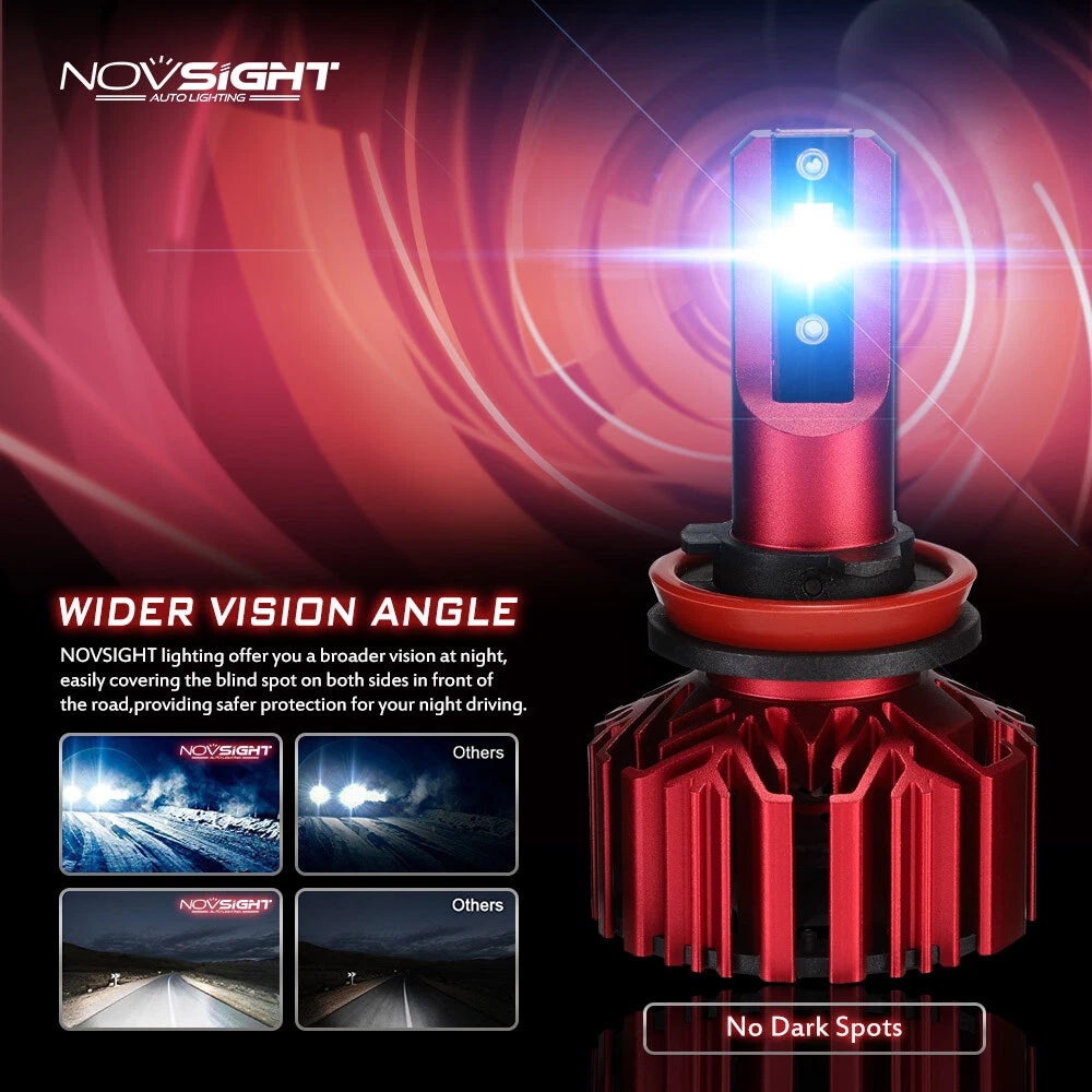 2X H11 LED Headlight Bulbs for NOVSIGHT (6000K, 10000LM)