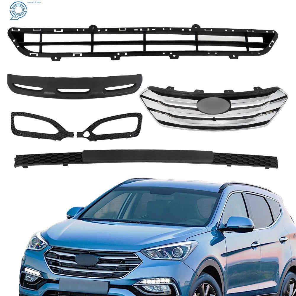 Set of 5 Front Grille Fog Light Bezels for Hyundai Santa Fe Sport (2013–2016)