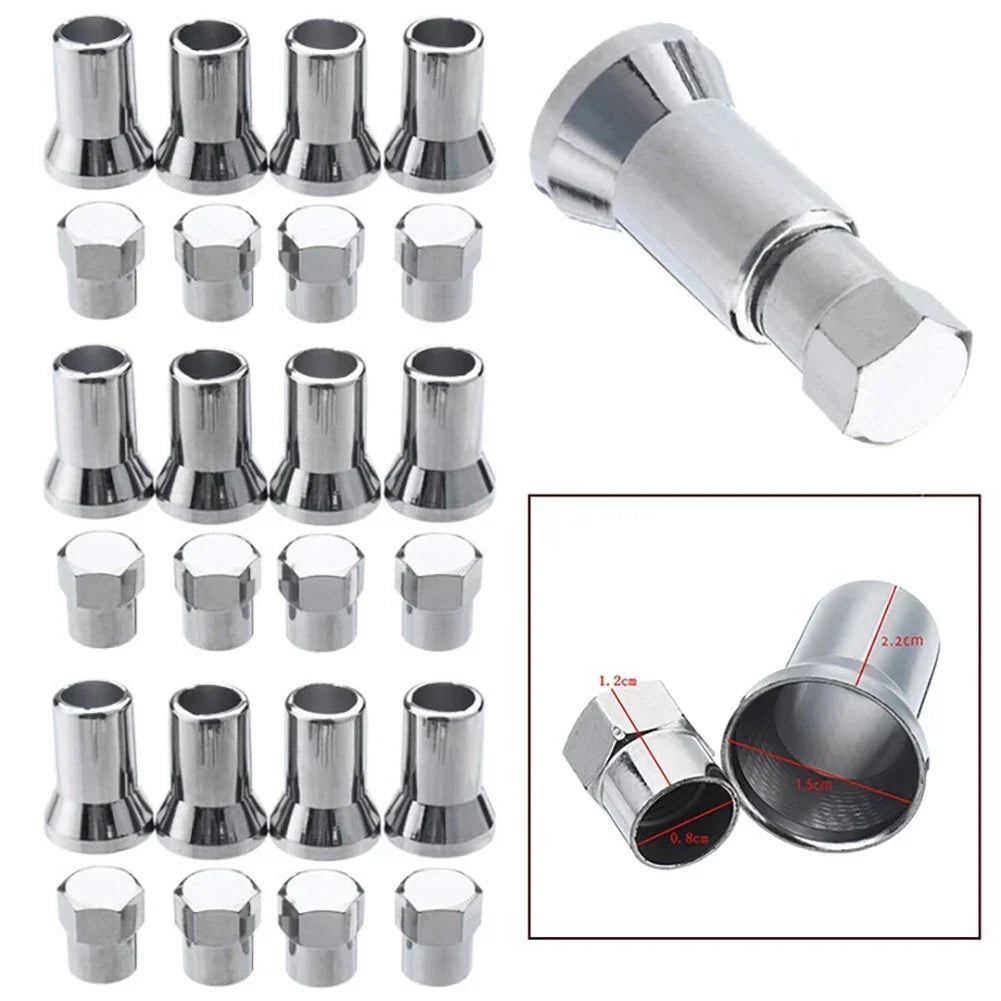 Valve Stem Hex Cap with Sleeve Cover Decor for Silver Car