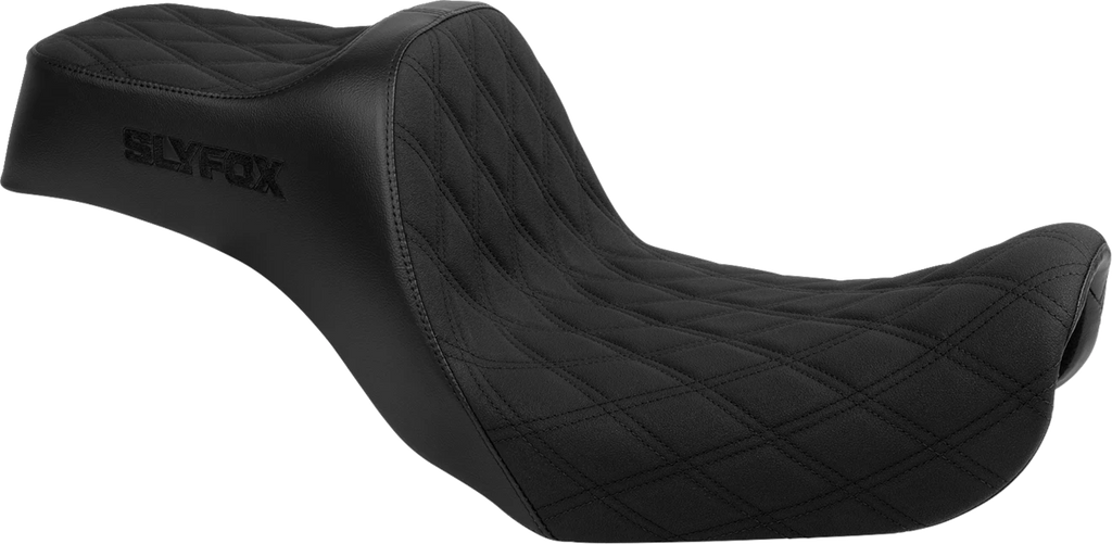 SLYFOX High Noon Seat for Harley FXD/FLD (2006–2023) - Black Logo, Black Stitch