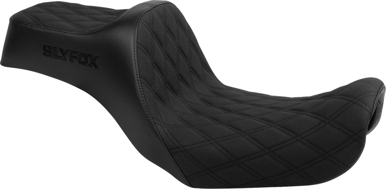 SLYFOX High Noon Seat for Harley FXD/FLD (2006–2023) - Black Logo, Black Stitch