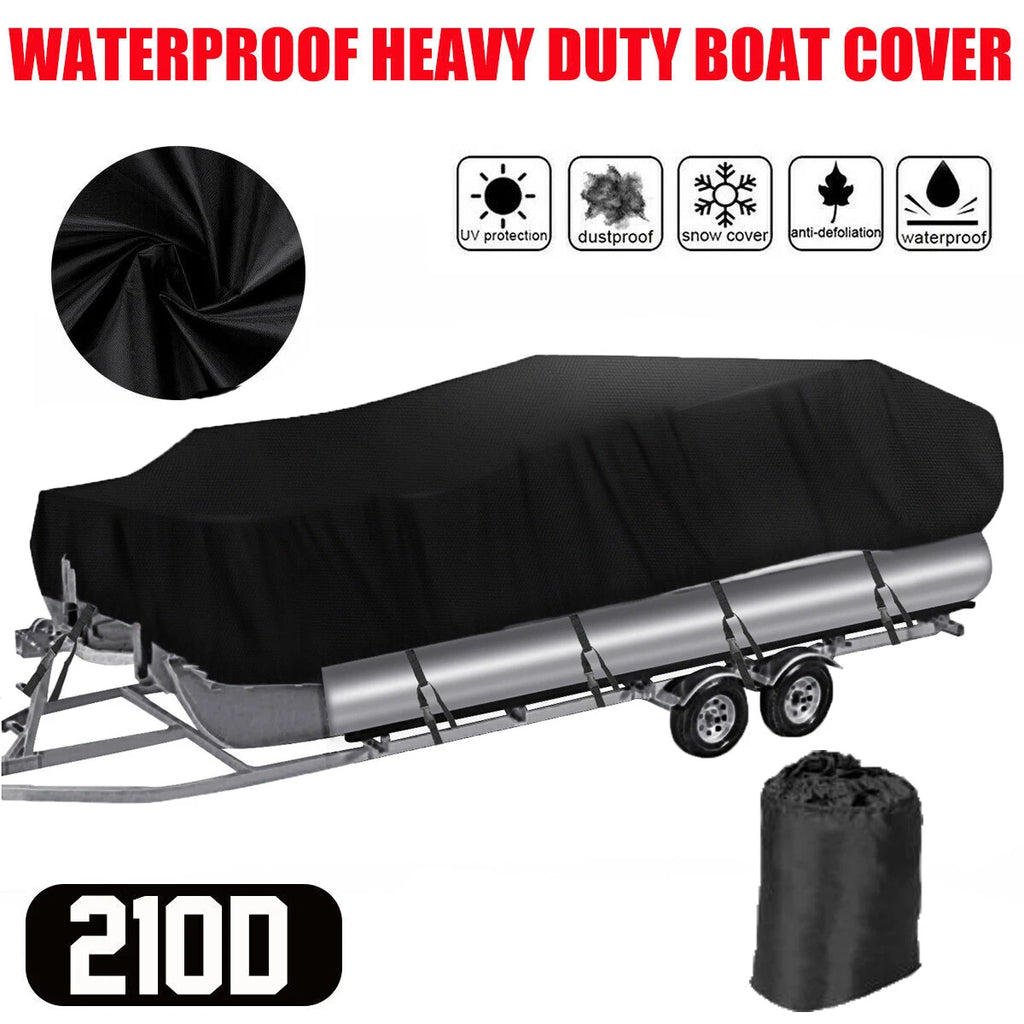 Waterproof Boat Cover for Pontoon/V-Hull Runabout Fishing Ski (14-24")