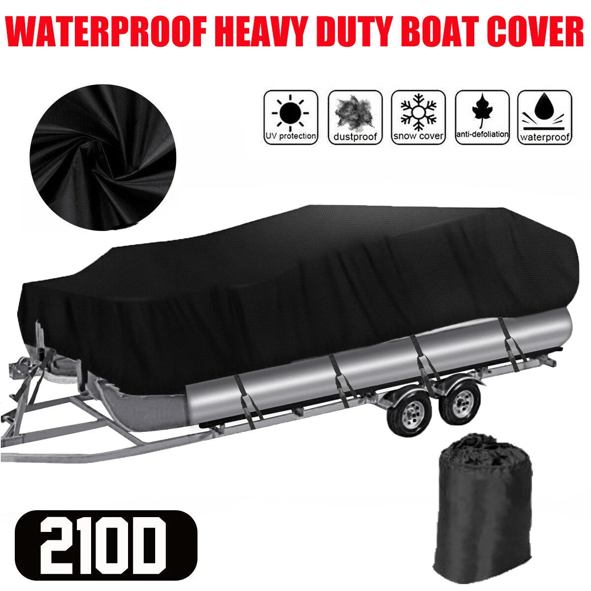 Waterproof Boat Cover for Pontoon/V-Hull Runabout Fishing Ski (14-24")