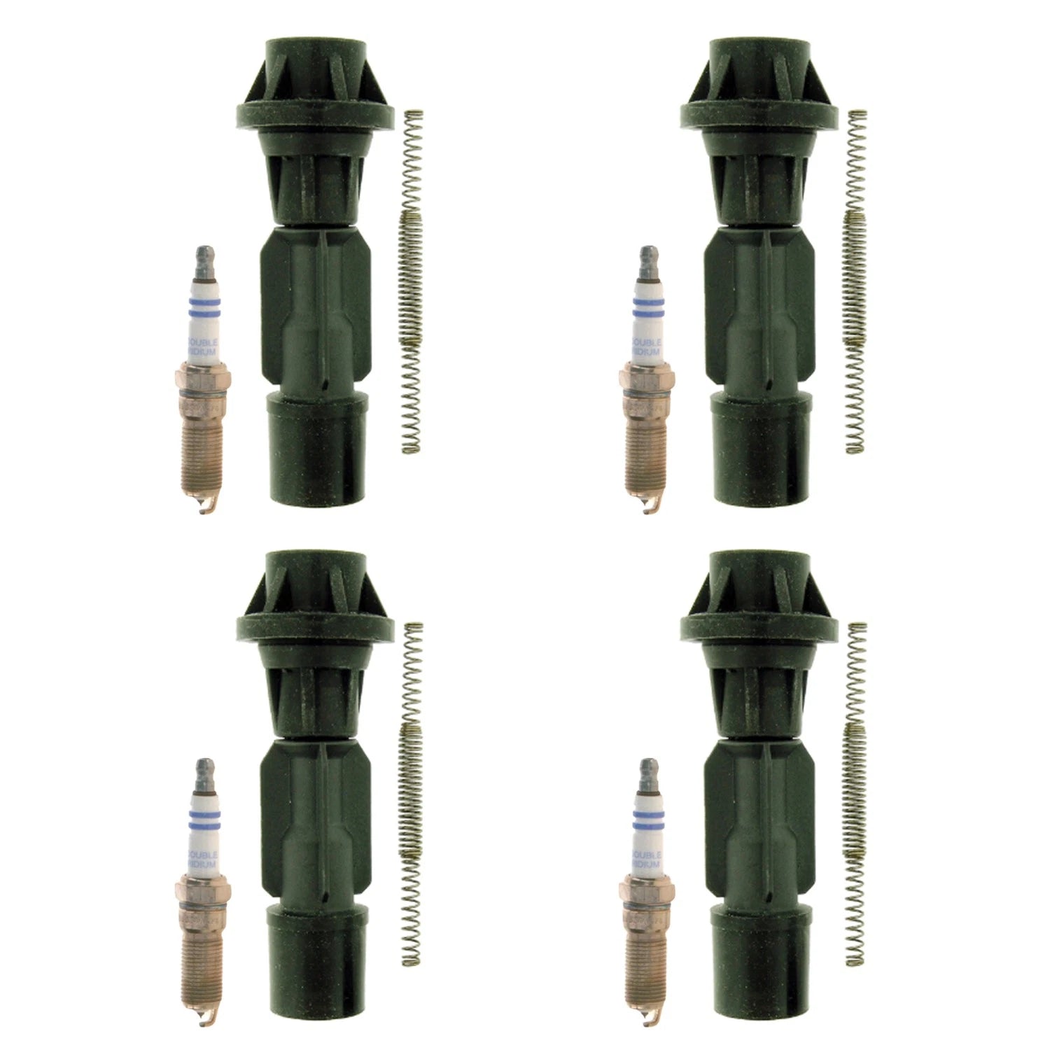 Set of 4 Bosch Double Iridium Spark Plugs & NGK Coil Boots for MX-5 Miata (2006–2015)