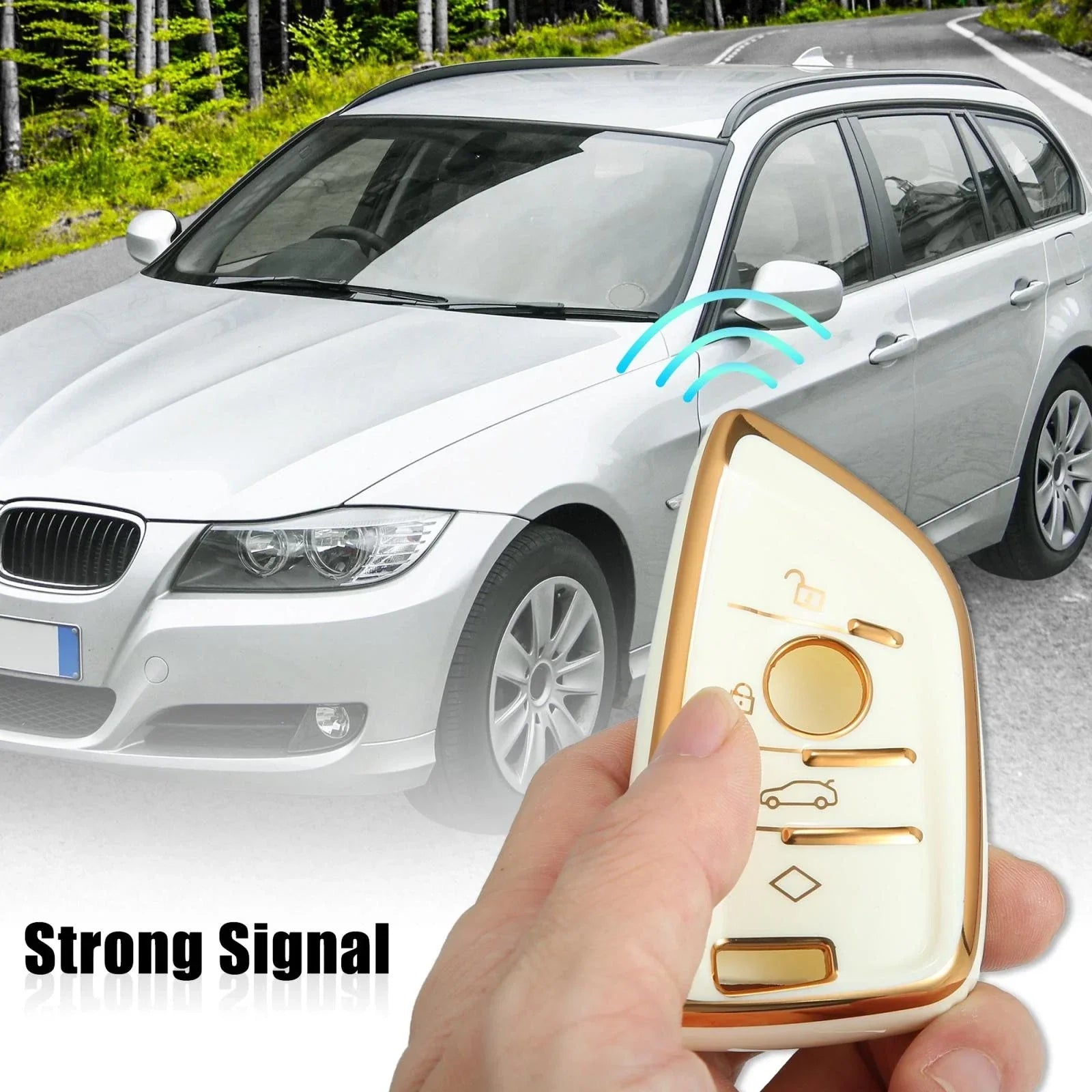 Key Fob Remote for BMW 1-7 Series X1 TPU with Keychain White