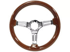Chrome Wood Slotted Steering Wheel with Horn for 1969–1989 Cadillac Telescopic