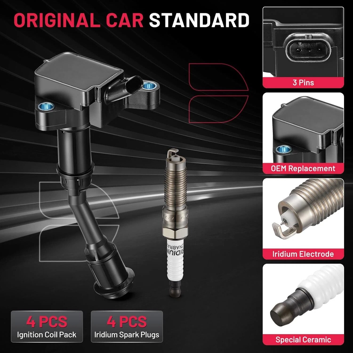 Ignition Coil Pack and Spark Plugs for 2017-2019 Ford Escape 1.5L (2017-2019)