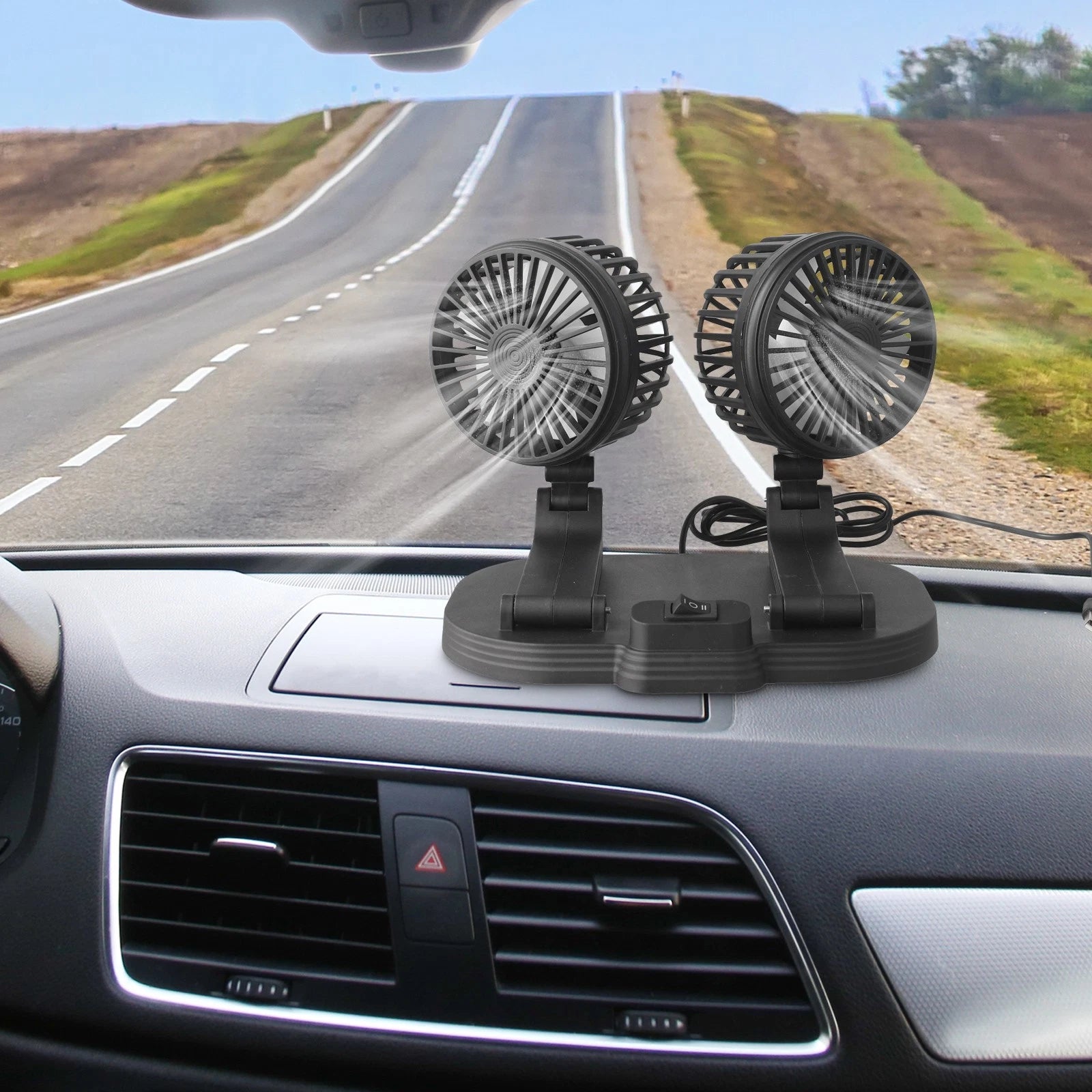 Dual Head Car Fan for Quick Cooling in Vehicles (Universal Fit)