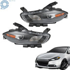 Headlight Set for Dodge Dart (2013-2016) Halogen Projector Black Housing