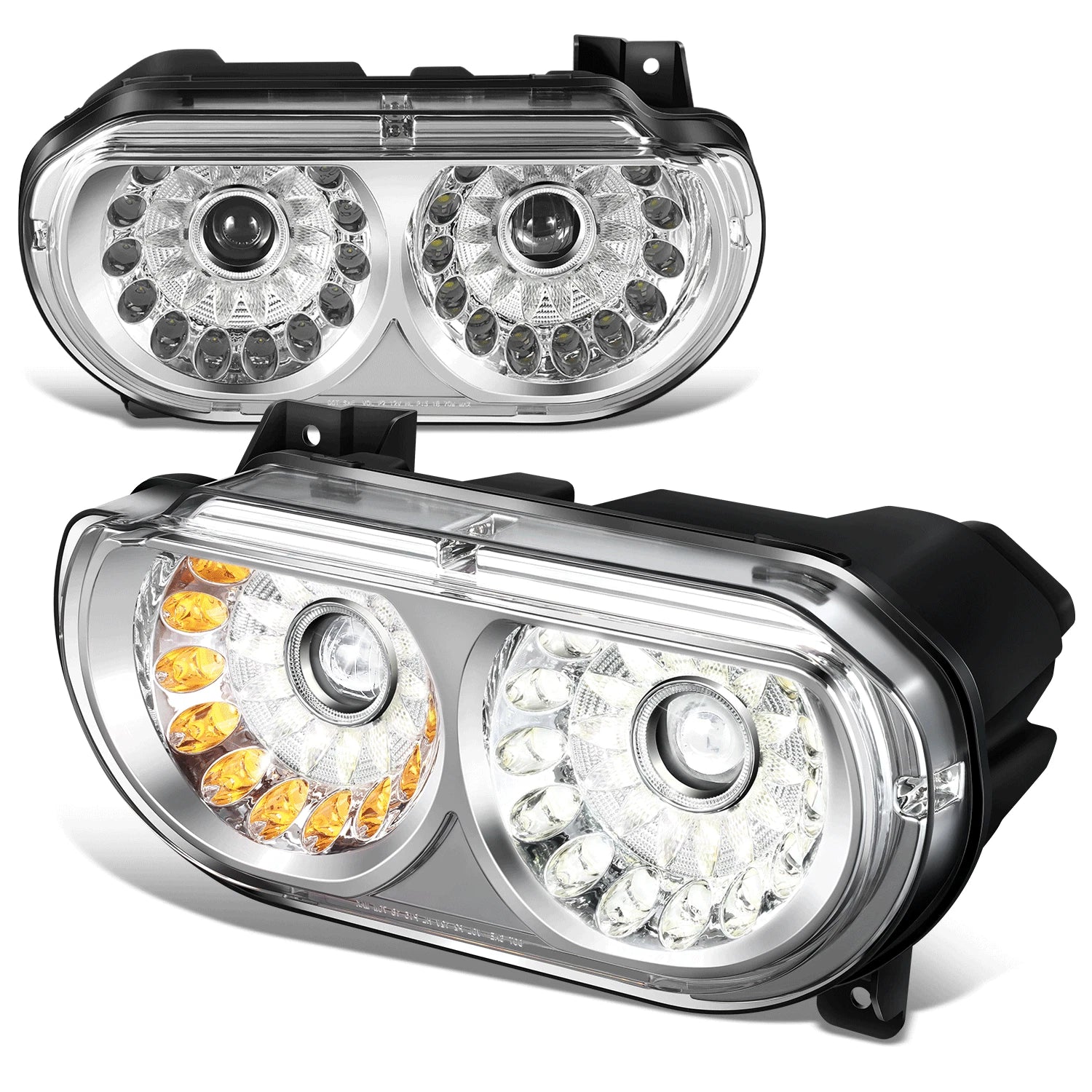 Chrome Housing Amber Corner LED Projector Headlights for Dodge Challenger (2008–2014)