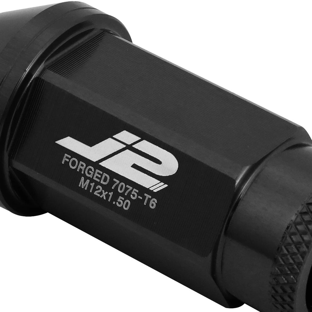Set of 20 J2 7075 Forged Aluminum M12x1.5 Open-End Lug Nuts w/Adapter Black