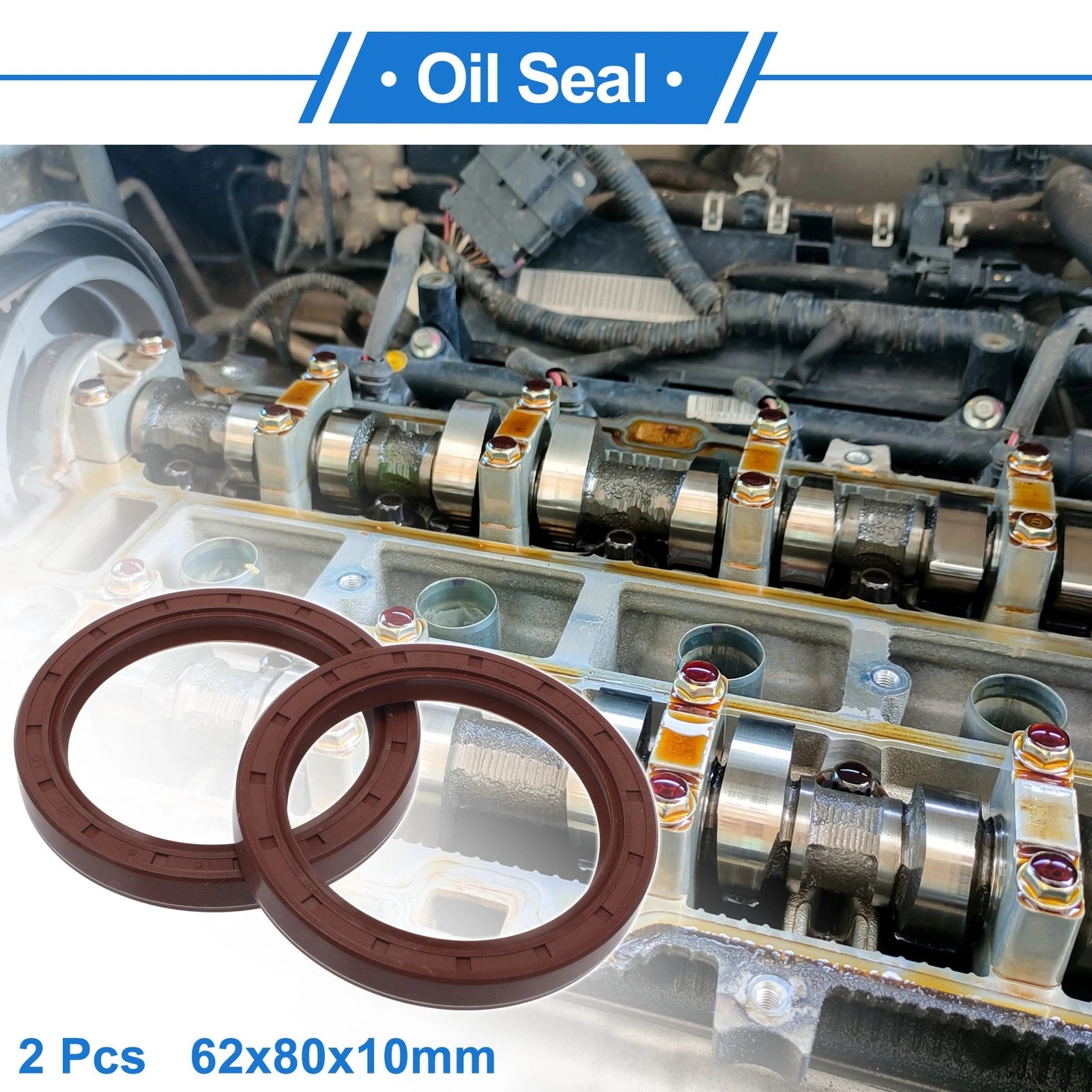 Set of 2 Oil Seal Rotary Shaft Seal FKM Rubber 62x80x10mm