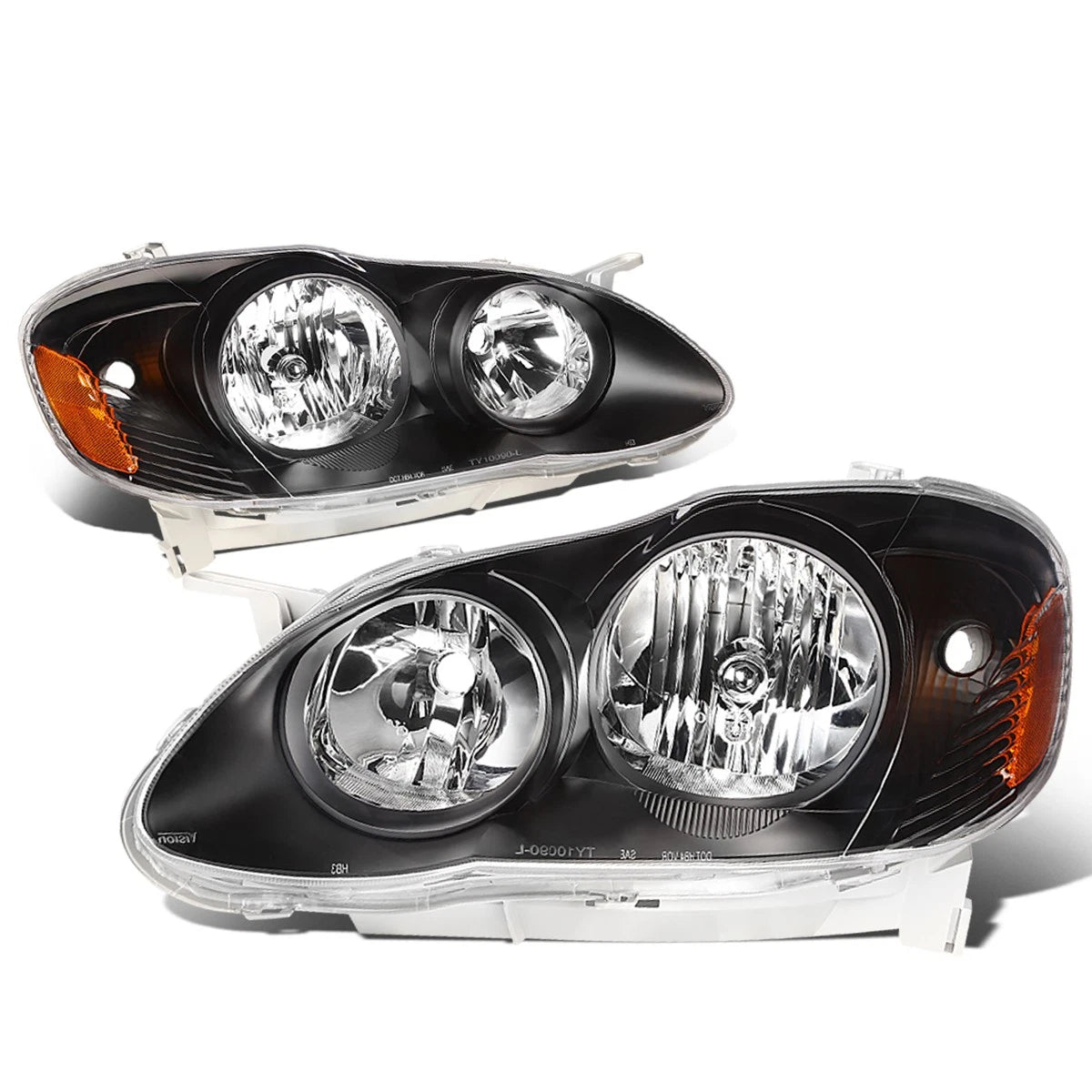 Pair of Black Housing Amber Side Headlights for Toyota Corolla (2003–2008)
