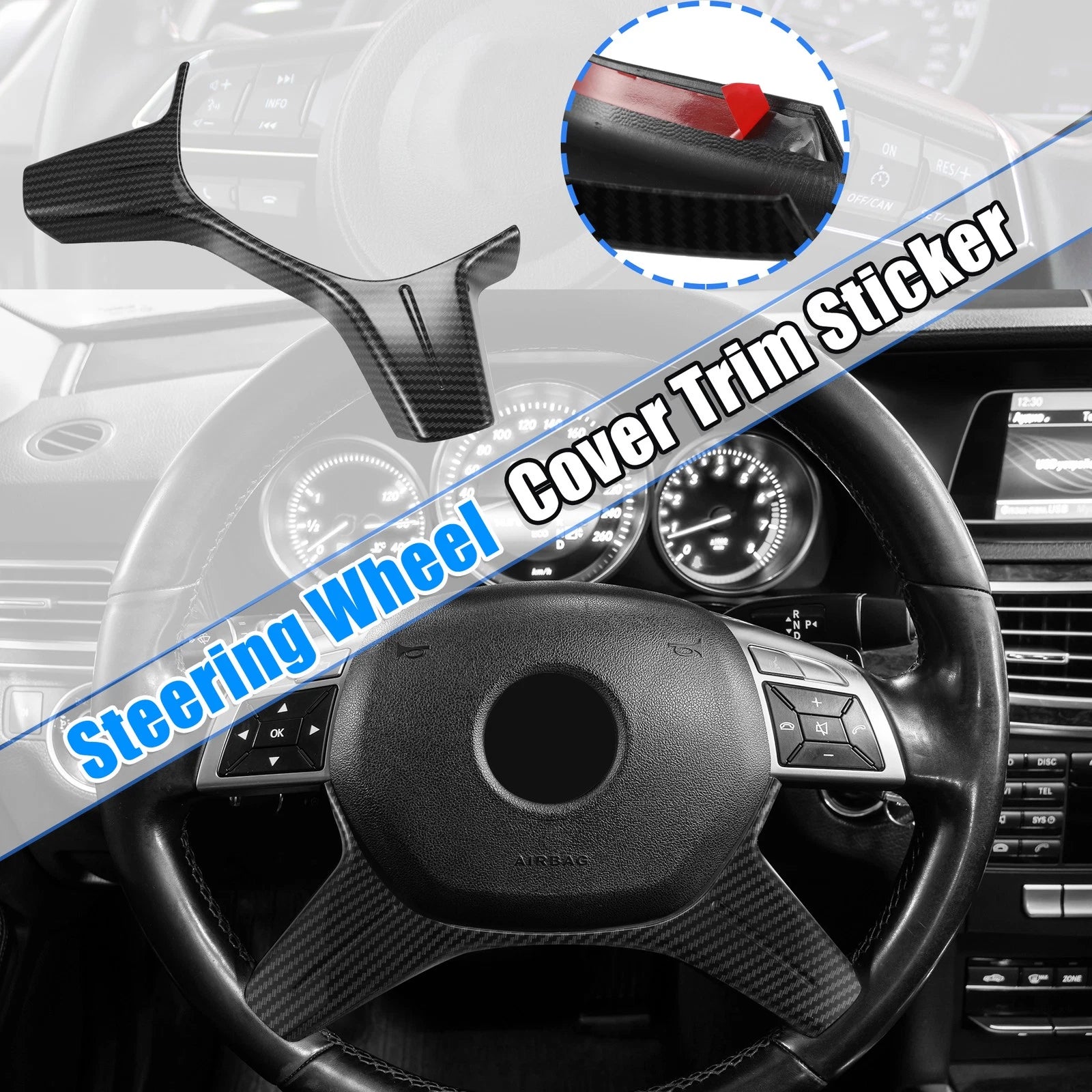Carbon Fiber Pattern Steering Wheel Cover Trim for Mercedes Benz 