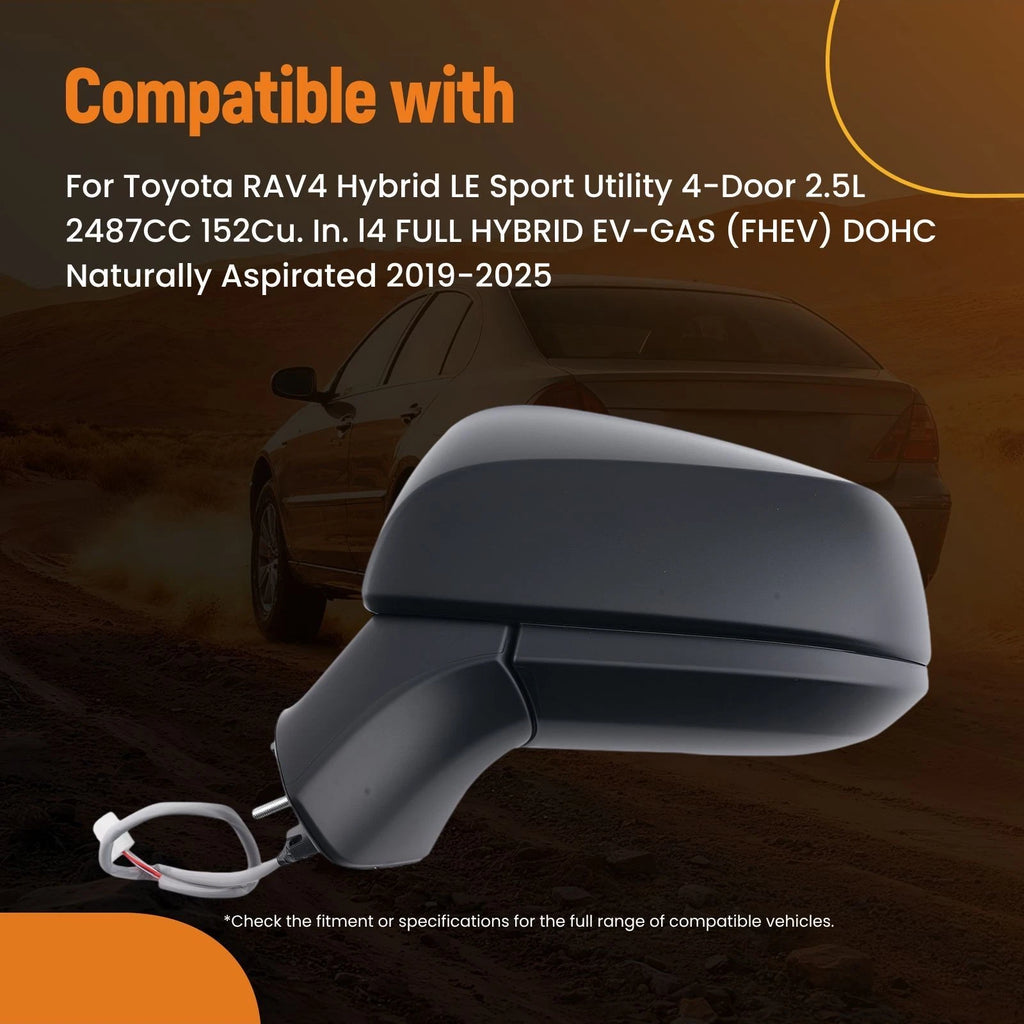 Driver Side Mirror for Toyota RAV4 (2019–2025) Power Black 3Pin TO1320387
