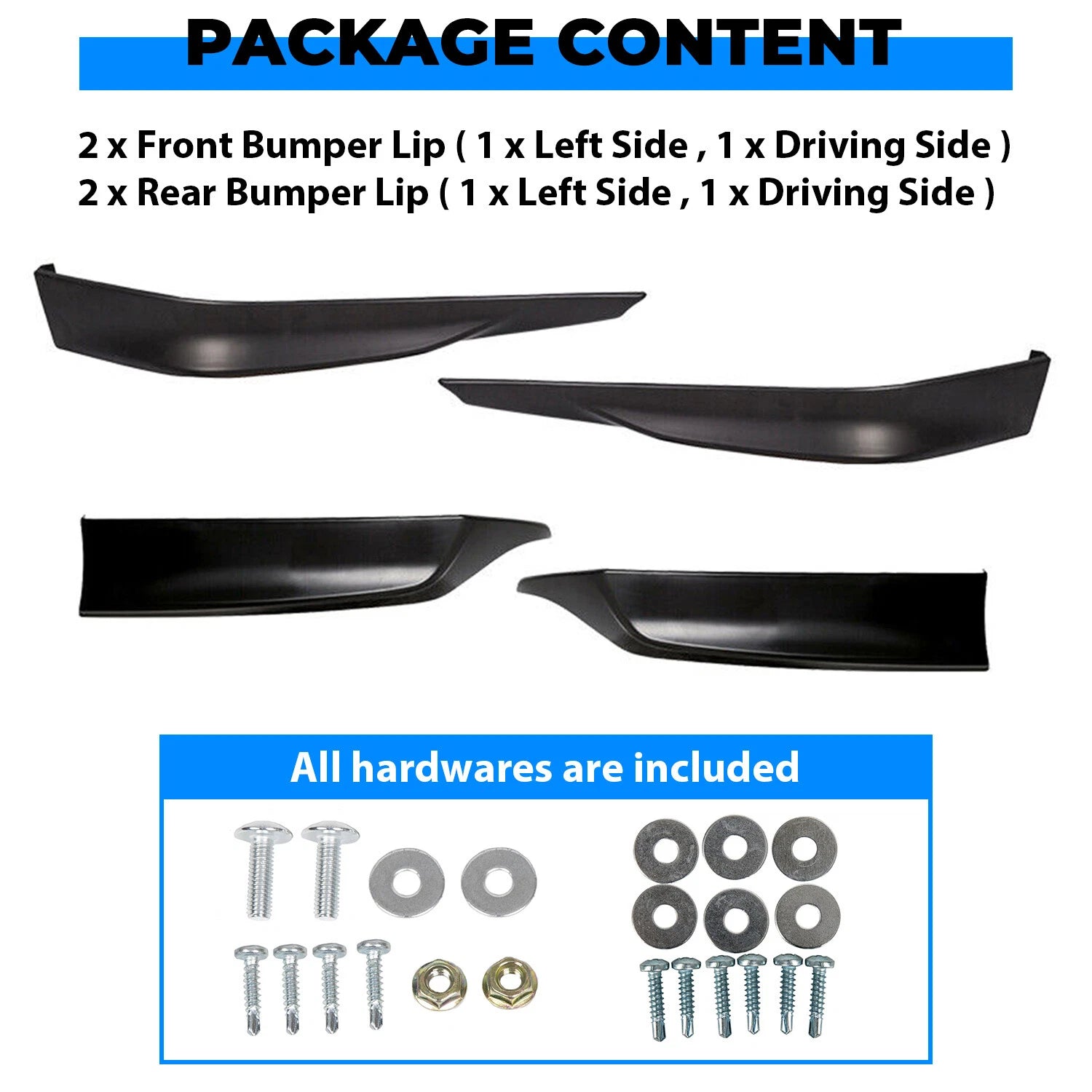 Set of 2 Matte Black Front and Rear Bumper Spoilers for Honda Accord (2013–2015)
