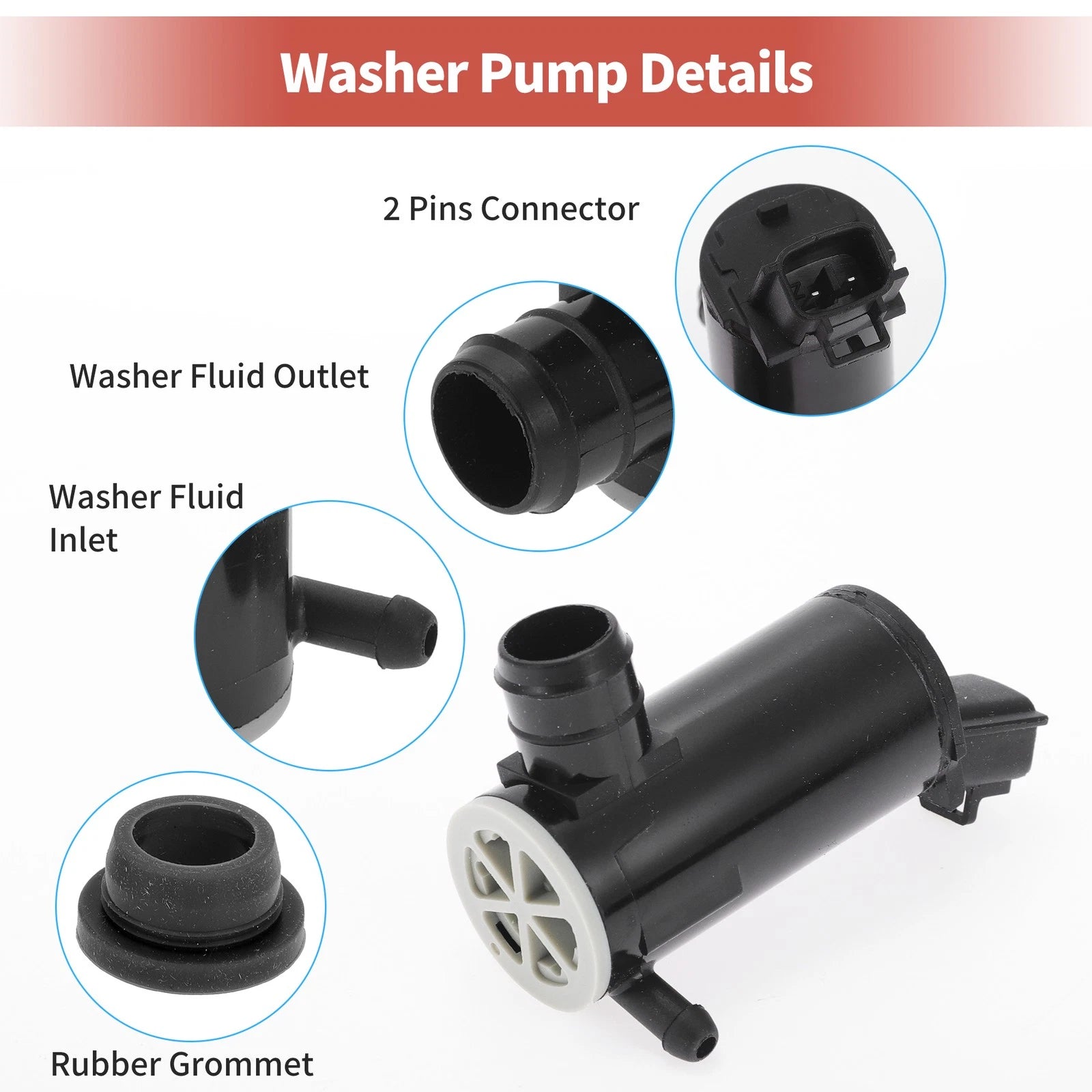 Windshield Washer Pump w/ Grommet for Honda Fit (2007–2019) No. 76806T5HH01