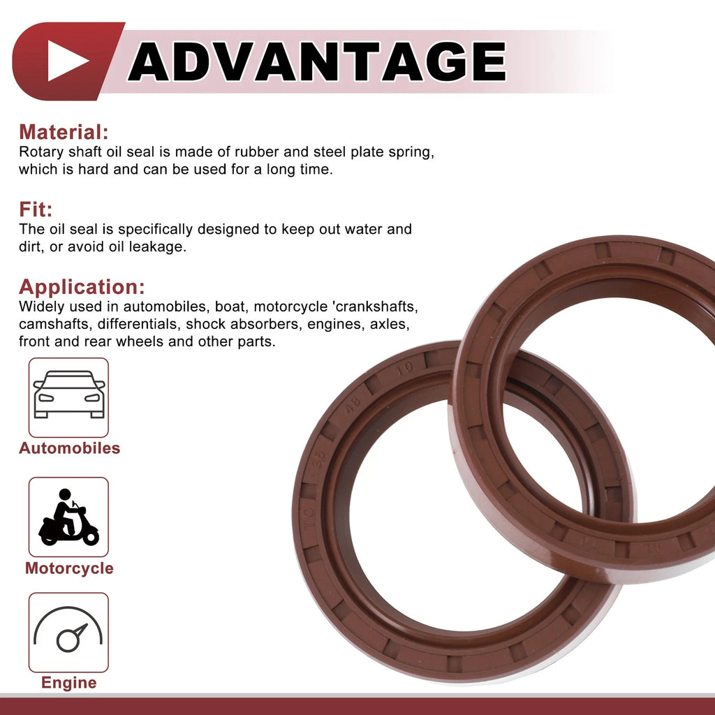 Set of 2 Oil Seal Rotary Shaft Seal FKM Rubber 35x48x10mm