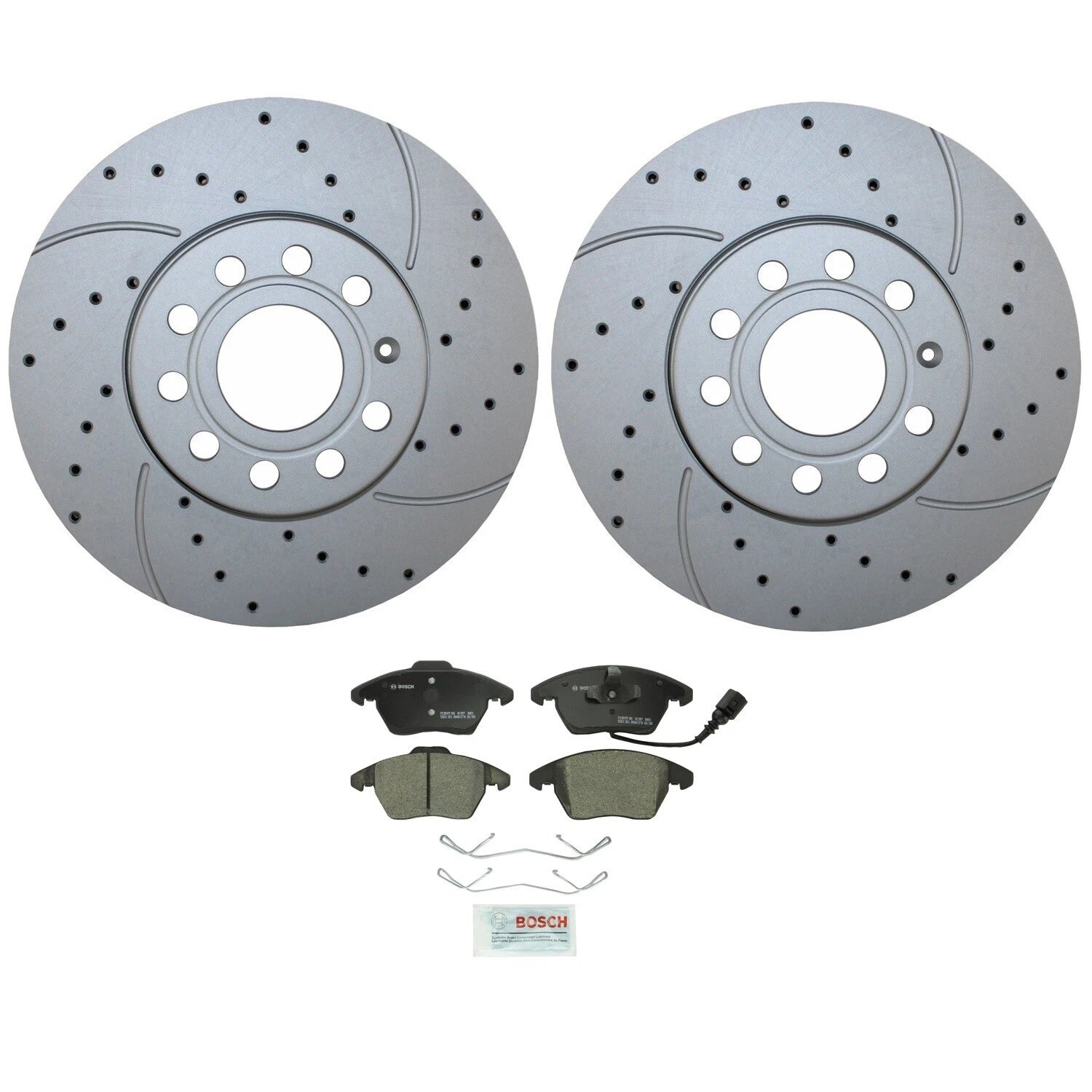 Front Brake Kit 288mm Drilled Rotors & Bosch Ceramic Pads for A3, Q, Beetle, Jetta (2000–2006)
