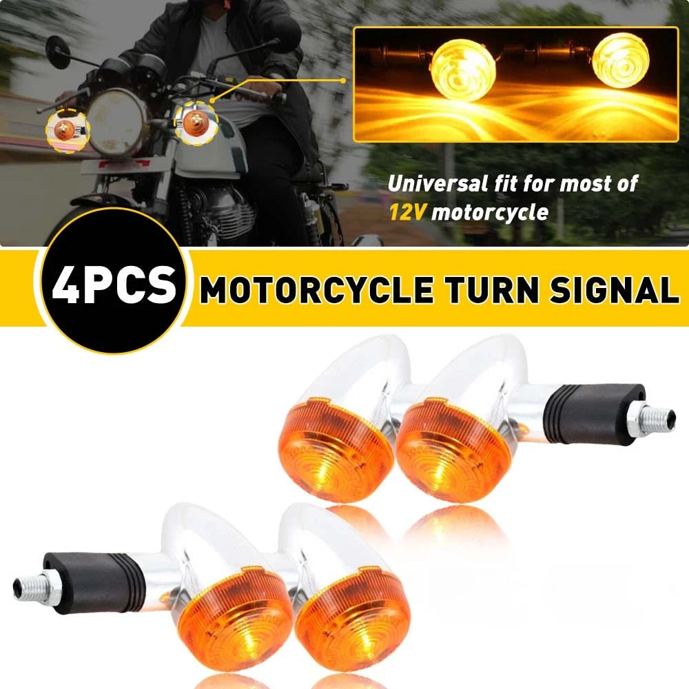 4X Amber LED Turn Signals for Motorcycle (Universal Fit)