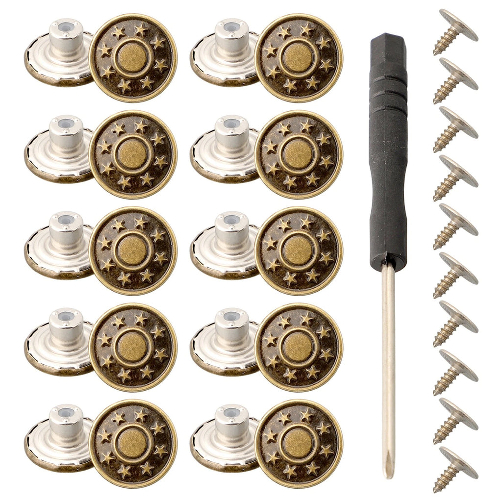 10X Metal Jeans Buttons 17mm Replacement Set DIY Repair Kit