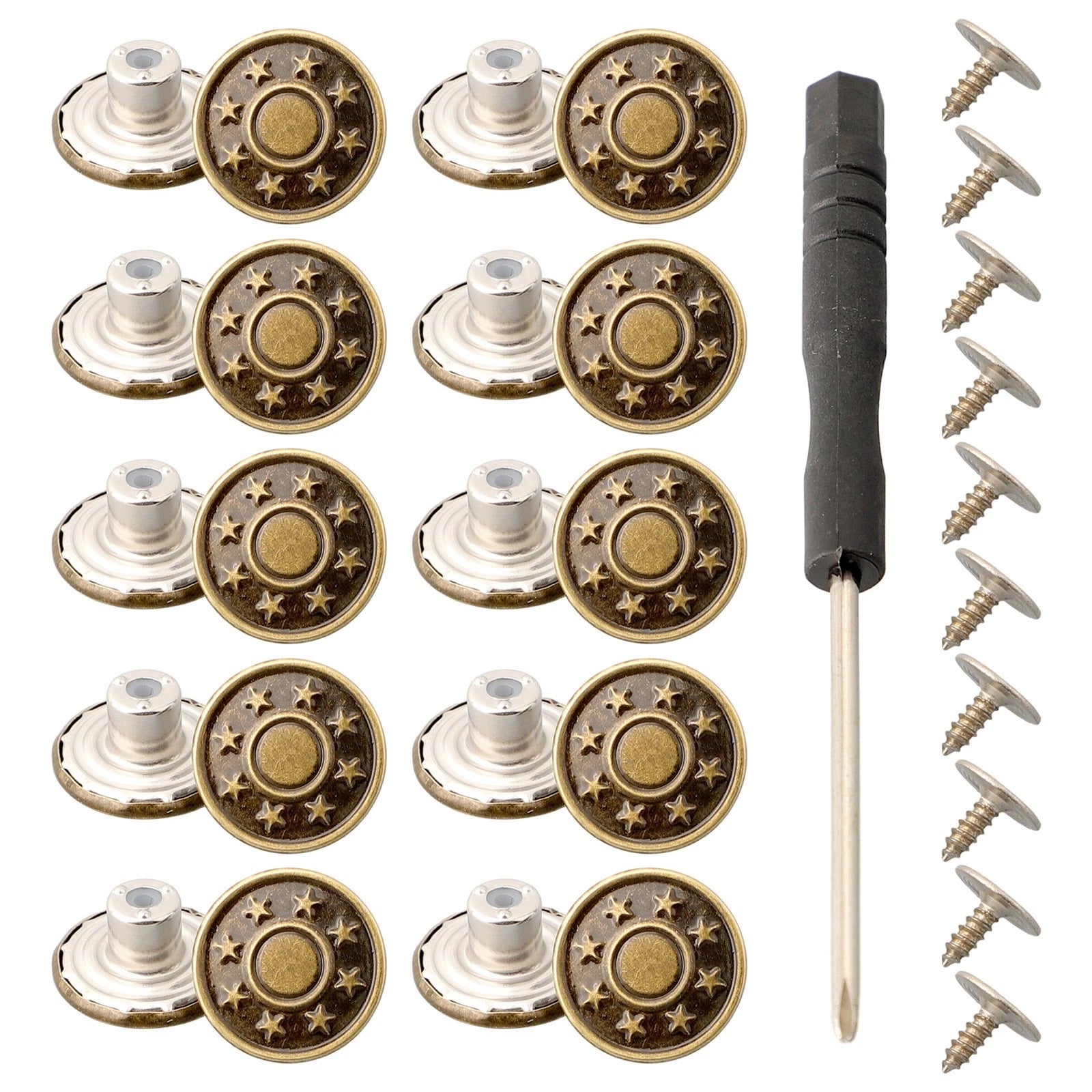 10X Metal Jeans Buttons 17mm Replacement Set DIY Repair Kit