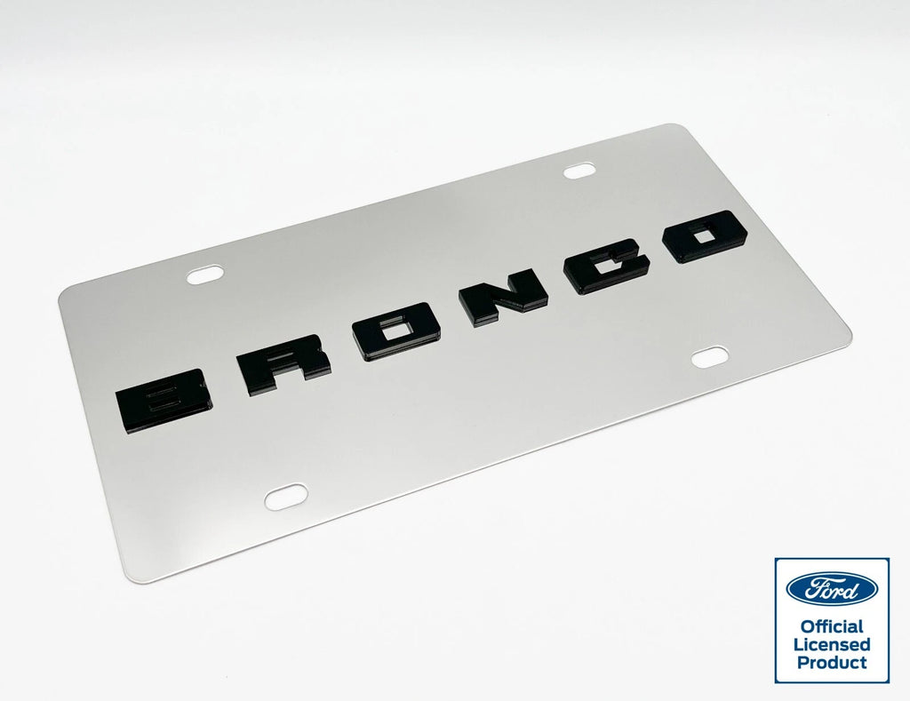 Chrome Metal License Plate for Ford Bronco Block Letters Logo (1966–2023)