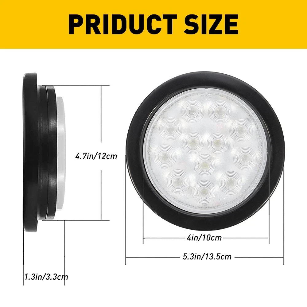2X 4 Inch Round Reverse LED Backup Tail Lights for Trailer Truck (12V)